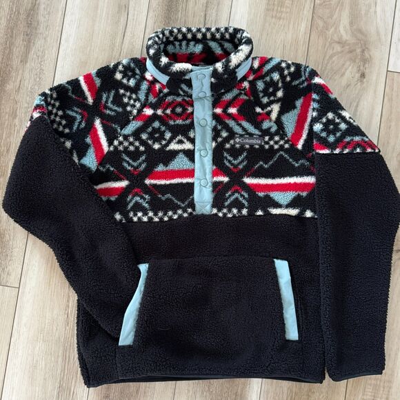 Columbia Other - Columbia S Big Timber Peak Half Snap Cozy Cabincore Sherpa Fleece Black Red Blue